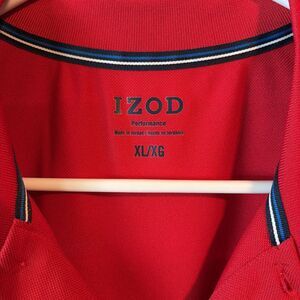Izod Polo Golf Shirt Performance Mens XL Natural Stretch Red w/ White/Blue Trim